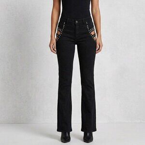 Edgy Studded Side Cut-Out Flare Jeans